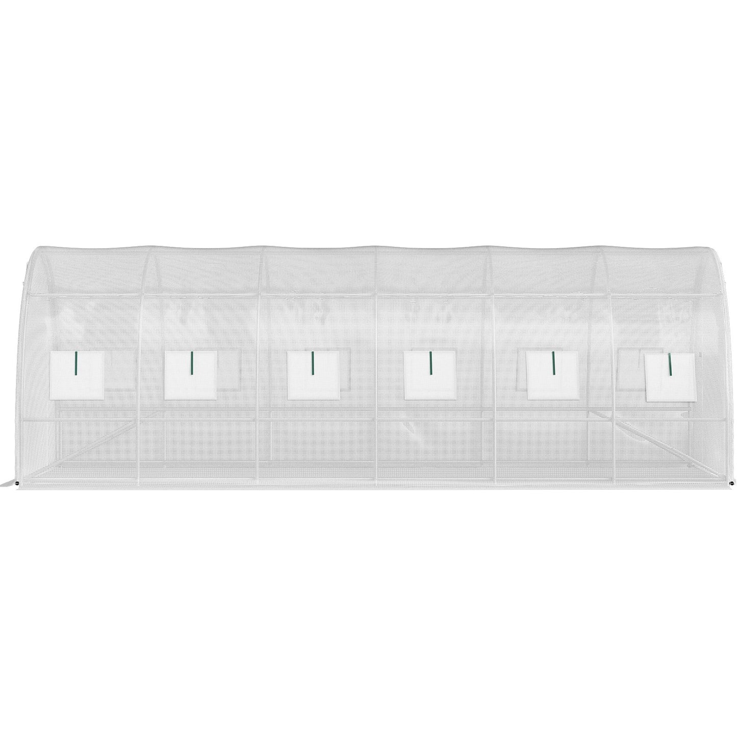 Walk-in Tunnel Greenhouse, 609.6 x 304.8 x 213.4 cm Portable Plant Hot House w/ Galvanized Steel Hoops, 3 Top Beams, 4 Diagonal Poles, 2 Zippered Doors & 12 Roll-up Windows, White