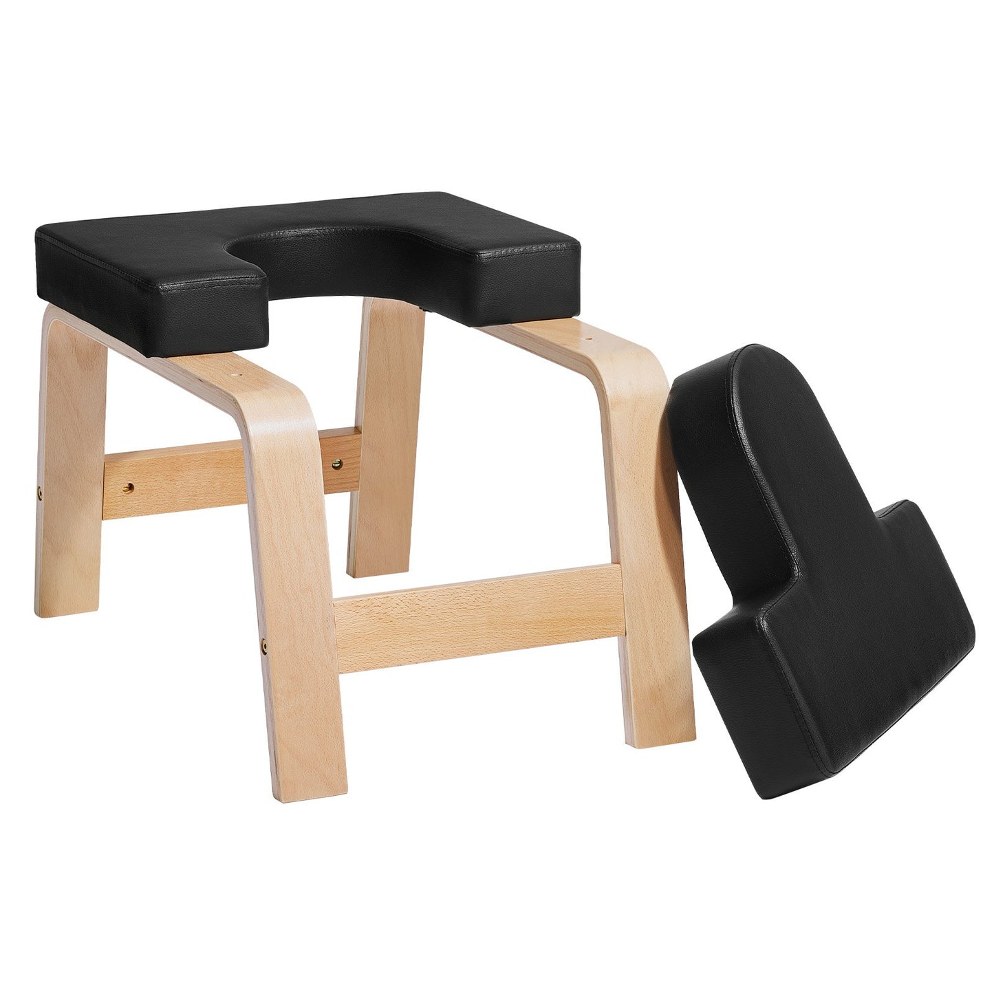 Yoga Headstand Bench, 300 lbs Capacity Yoga Inversion Chair for Family Gym, Headstand Trainer with Wood Frame & PU Pad, Stand Yoga Stool for Strength Balance Training, Relieve Fatigue, Black