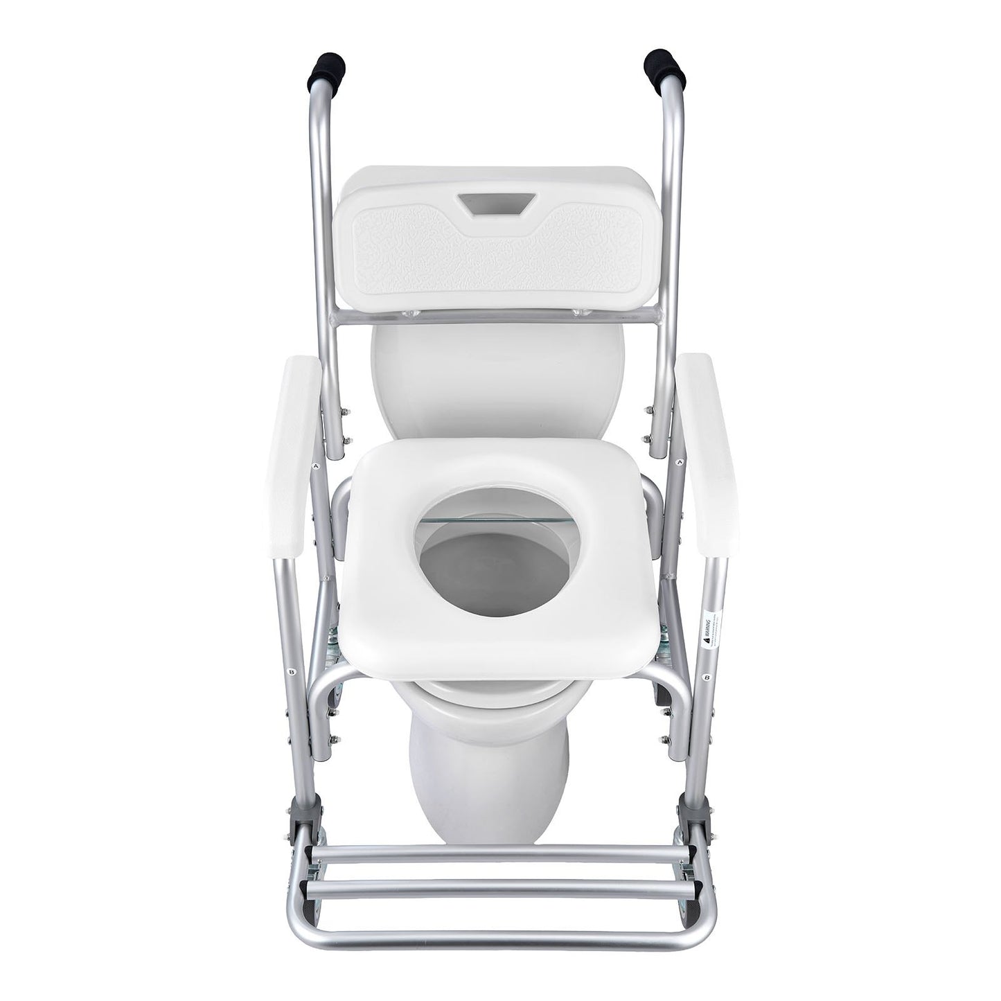 Bedside Commode Chair with Wheels, 159 kg Capacity, 4-in-1 Portable Toilet and Raised Toilet Seat with Padded Seat/Backrest/Flip-up Footrest, Detachable 5L Bucket, Shower Wheelchair for Seniors