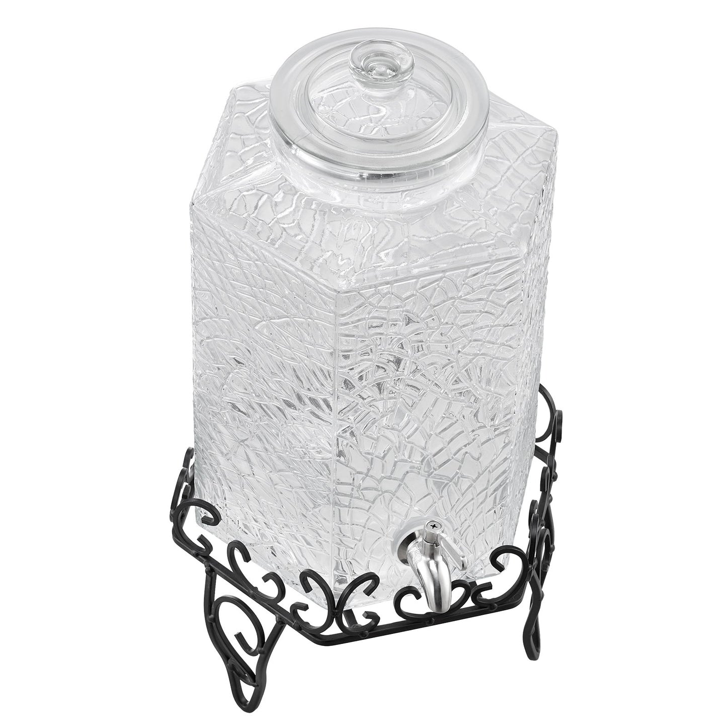 Beverage Dispenser, 10L Drink Dispensers for Parties, Glass Juice Dispenser with Metal Stand, Stainless Steel Spigot, Iced Tea Lemonade Juice Water Dispensers for Parties