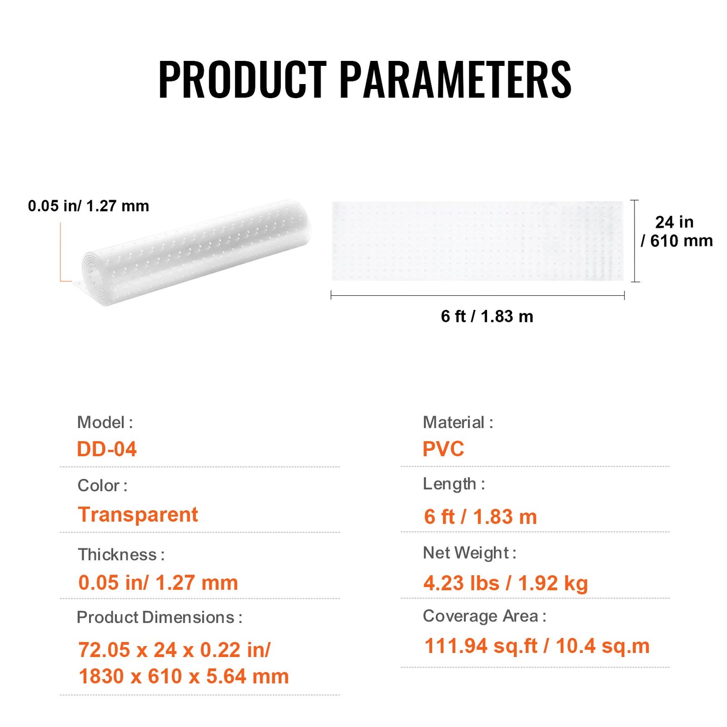 Carpet Protector for Pets, 24" x 6' PVC Scratch-Proof Cat Carpet Protector for Doorway, Anti-Slip Cat Scratch Protector Mat, Easy to Cut Plastic Carpet Scratch Stopper, Cat Scratch Guard Carpet