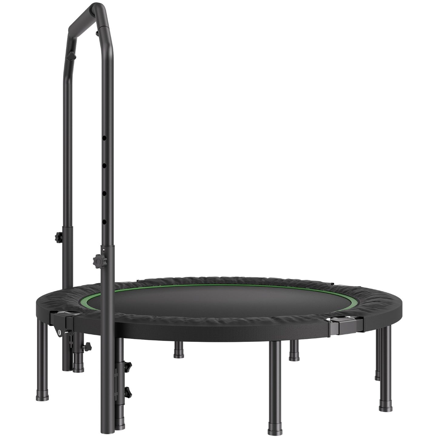 Hopfällbar mini-trampolin, 52 tums fitness-rebounder, maxbelastning 450 kg träningstrampolin, stabil och tyst trampolin med 4 nivåer höjdjusterbart skumhandtag, för vuxna inomhus-/trädgårdsträning