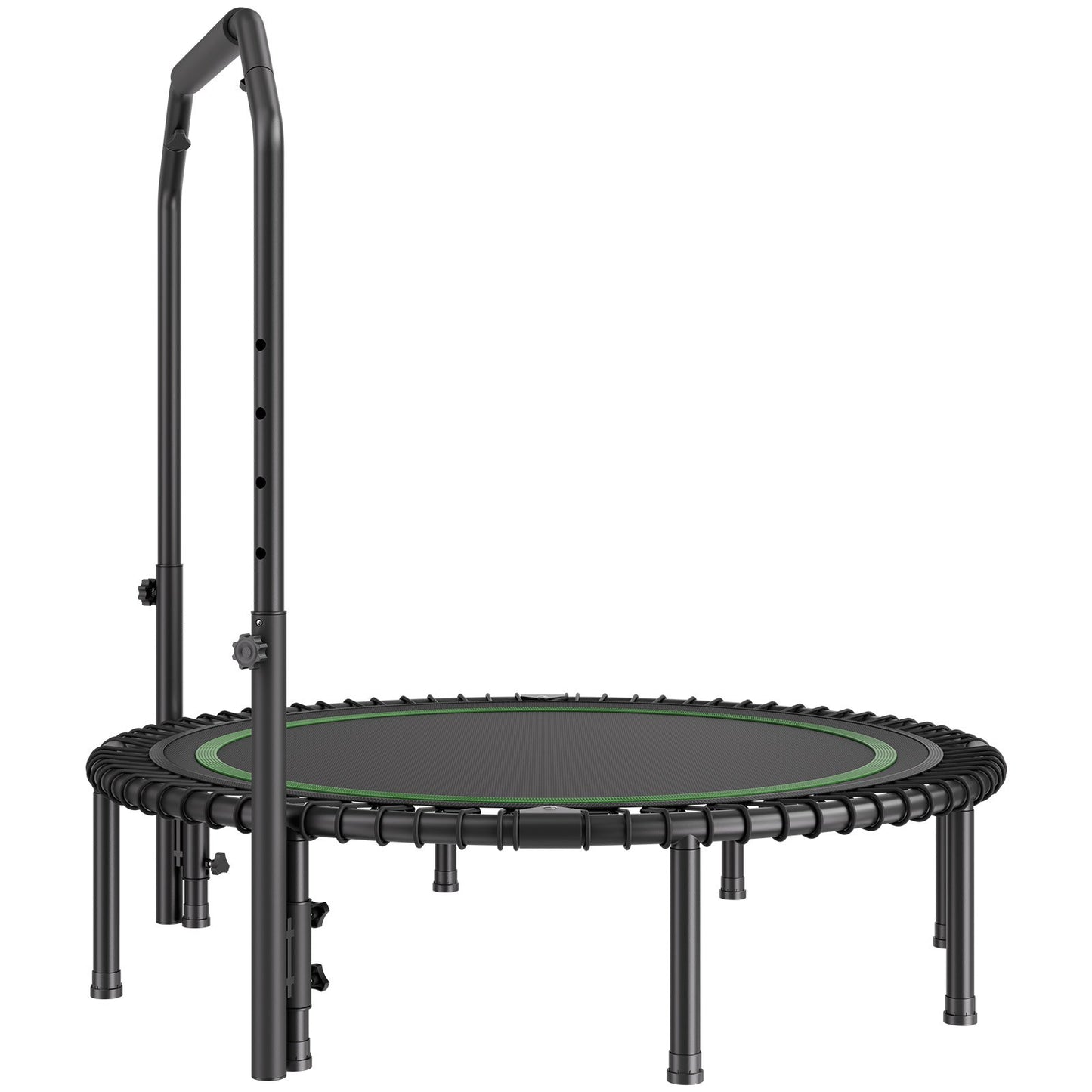Hopfällbar mini-trampolin, 51 tums fitnessrebounder, maxbelastning 450 kg träningstrampolin, stabil och tyst trampolin med 4 nivåer höjdjusterbart skumhandtag, för vuxna inomhus-/trädgårdsträning