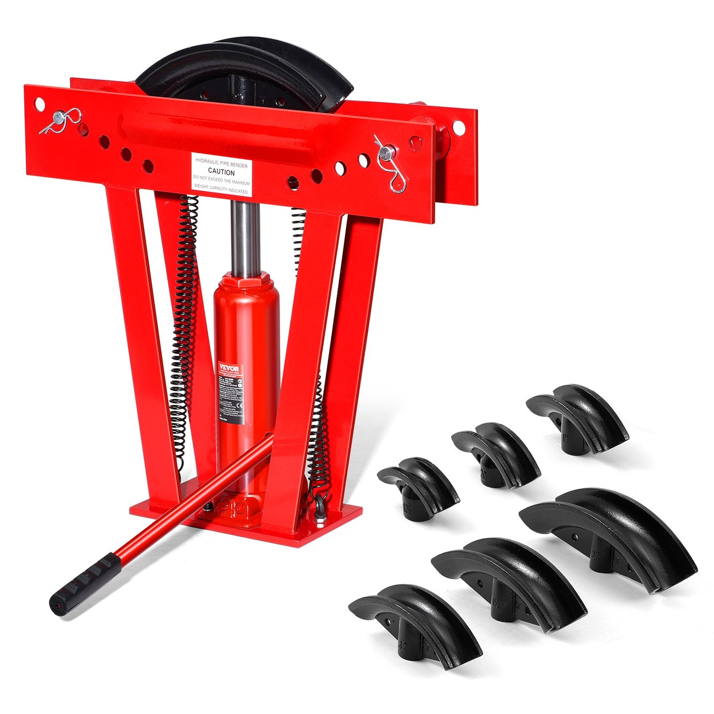 Hydraulic Pipe Bender, 12 Ton Manual Copper Exhaust Pipe Bending Machine with 6 Dies (1/2" - 2") and 90 - 180° Adjustable Rollers, Heavy-Duty Pipe Tube Bender for Piping Railing Construction