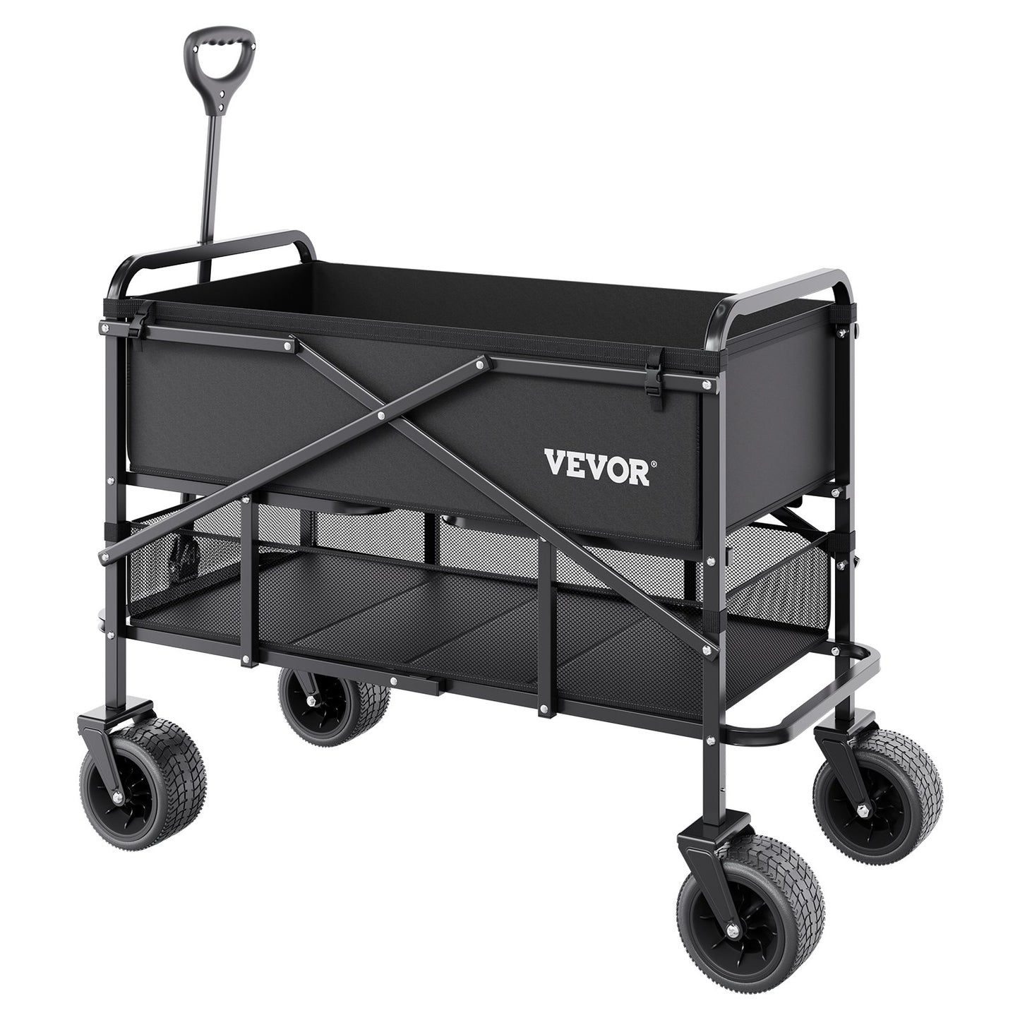 Double Decker Wagon Collapsible, 400L Heavy Duty Folding Wagon Cart, Extended Long Garden Cart with All-Terrain Wheels, Support Up to 450lbs, Outdoor Utility Wagon for Camping, Sports, Shopping