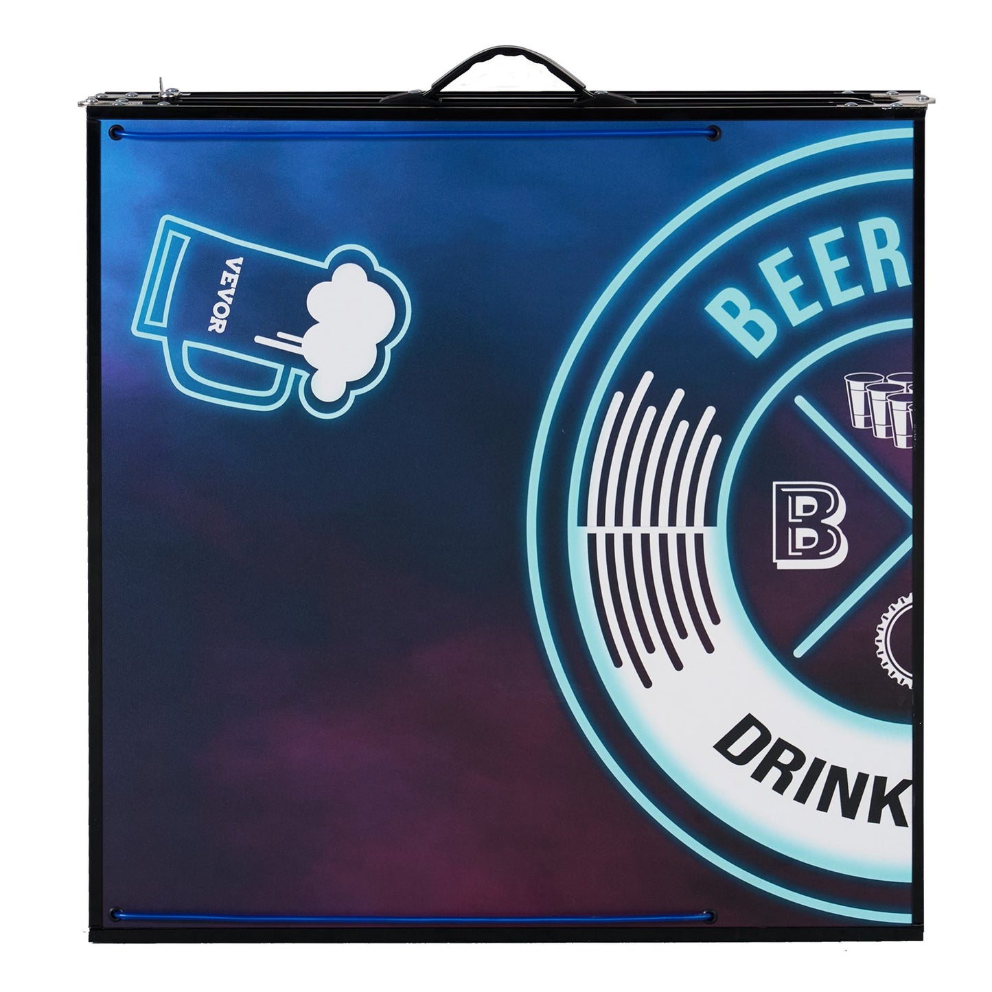 2,4 meter bärbart ölpongbord, LED-lampor, hopfällbart bakluckebord med bärhandtag och 6 pongbollar, justerbar höjd, lättviktsbord för kontor, bakluckefest, resor och camping