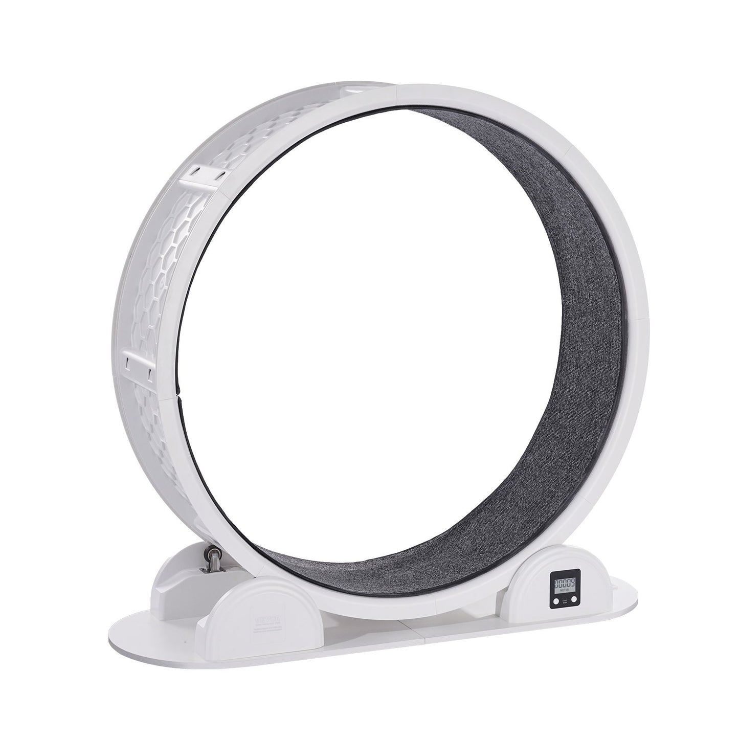 Kattträningshjul med stegräknare, 102 cm, kattlöphjul med broms och heltäckningsmatta, tyst löpband för inomhuskatter under 14,6 kg, kattträningsmaskin för husdjur, hälsa och fitness, vit