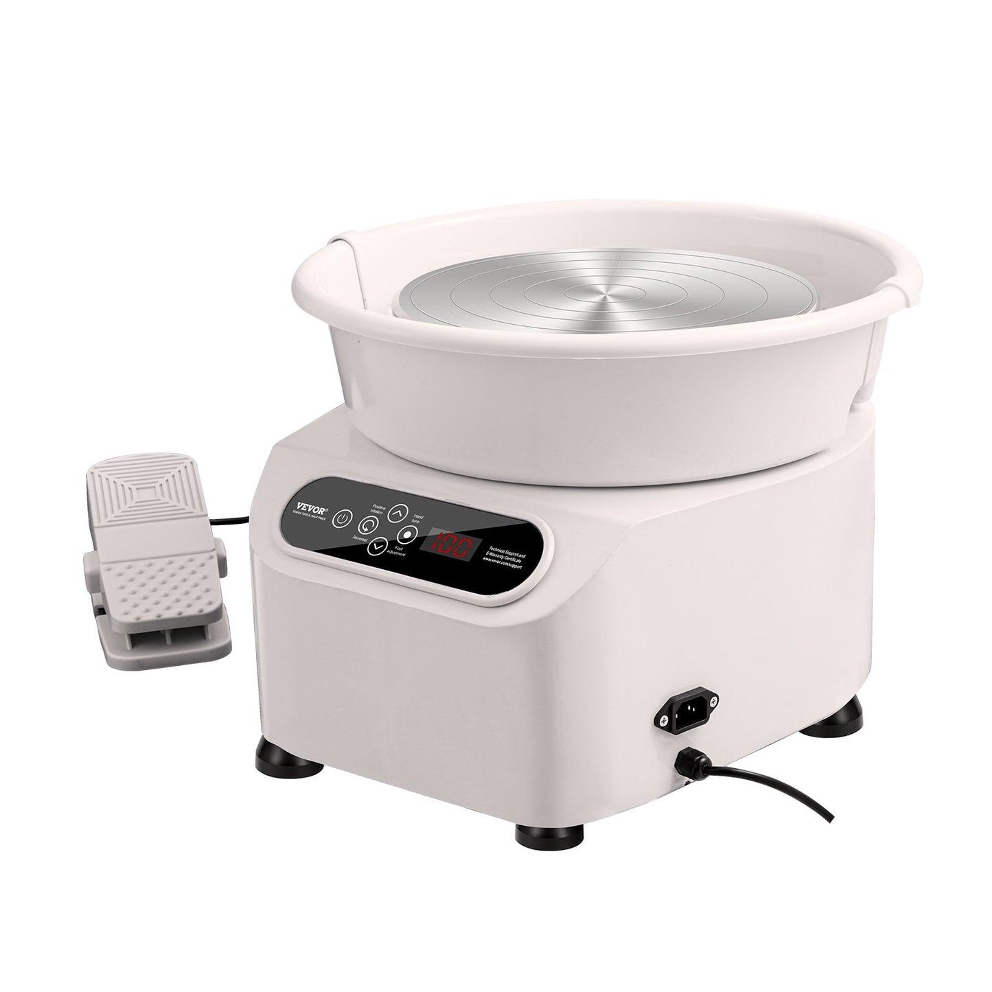 Pottery Wheel 11in/27.9 cm Ceramic Wheel Foot Pedal Touch Screen Apron 450W White