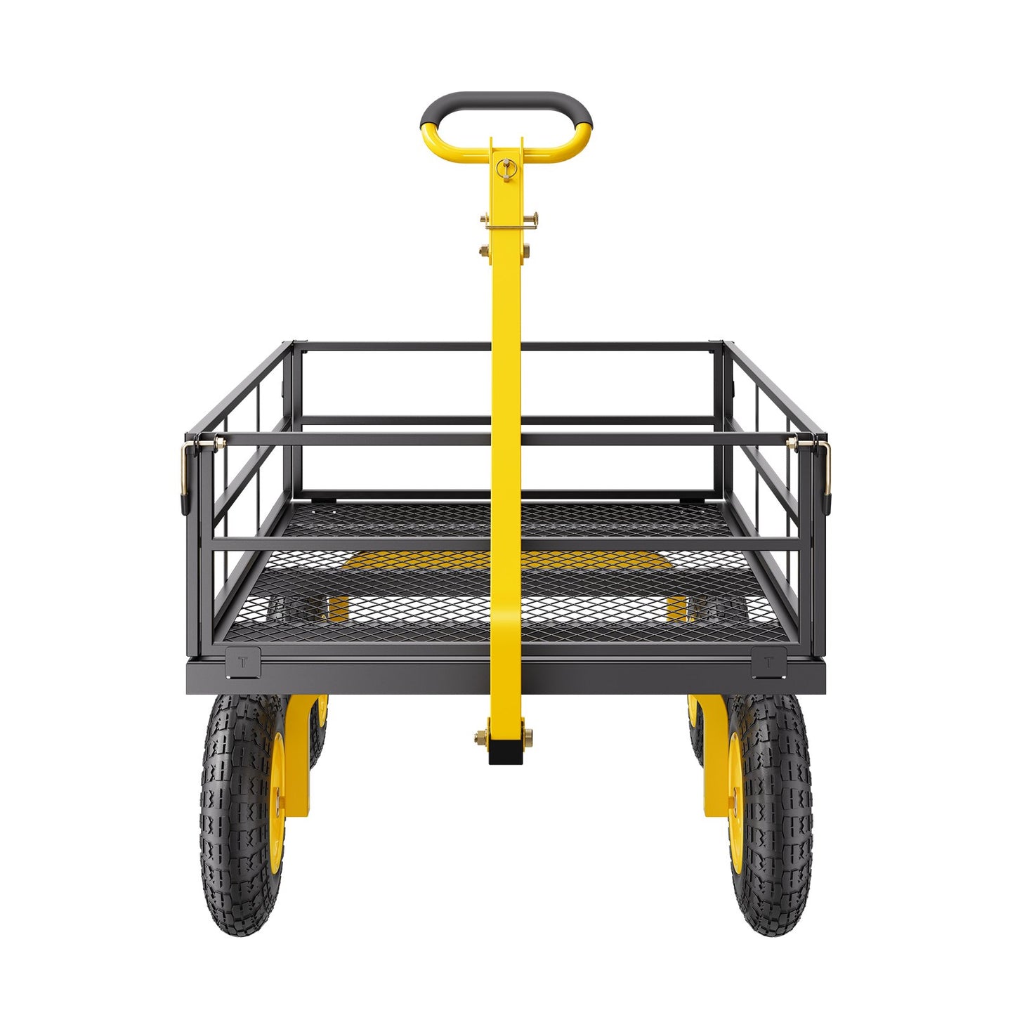 1200 Lbs Steel Garden Cart, Heavy Duty Pullable Garden Wagon Yard Cart, 2 in 1 Outdoor Metal Utility Wagon Yard Trailer with 13" All Terrain Tires, Mesh Removable Sides and 180°Rotating Handle