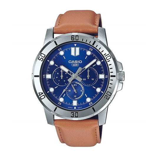 Casio DIVER MULTIFUCTION STEEL, TAN BROWN LEATHER - BLUE Beige (Ø 45 mm)