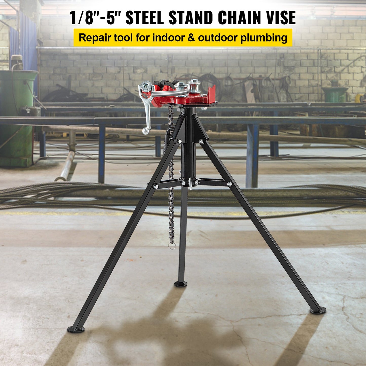 Tripod Pipe Chain Vise | 1/8"-5" Pipe Capacity | 92.5 cm Length | Portable Folding Steel Legs | Grab, Support, and Bend Pipes | Ideal for Factory, Workshop, and Home Use