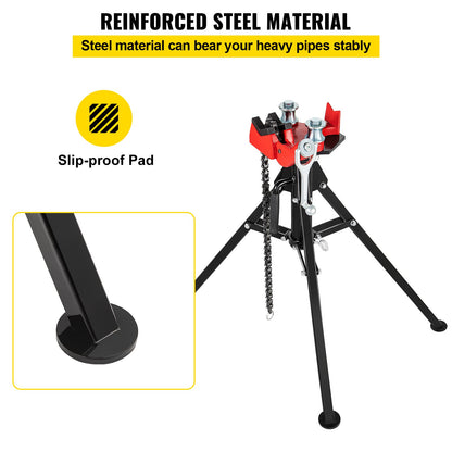 Tripod Pipe Chain Vise | 1/8"-5" Pipe Capacity | 92.5 cm Length | Portable Folding Steel Legs | Grab, Support, and Bend Pipes | Ideal for Factory, Workshop, and Home Use