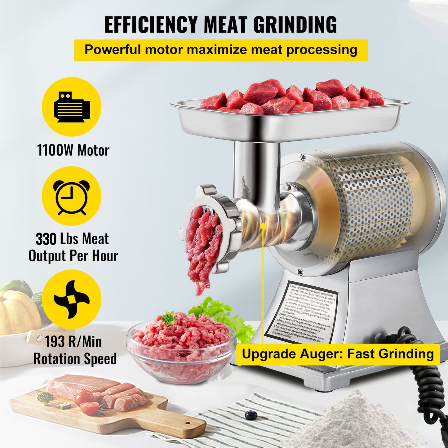 8500W Commercial Stainless Steel 204.1 kg Meat Grinder Cutter Blade Plate Sausage Stuffer