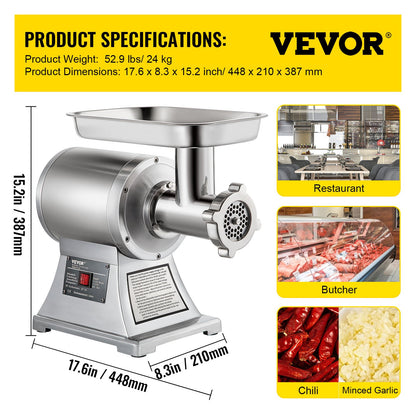 8500W Commercial Stainless Steel 204.1 kg Meat Grinder Cutter Blade Plate Sausage Stuffer
