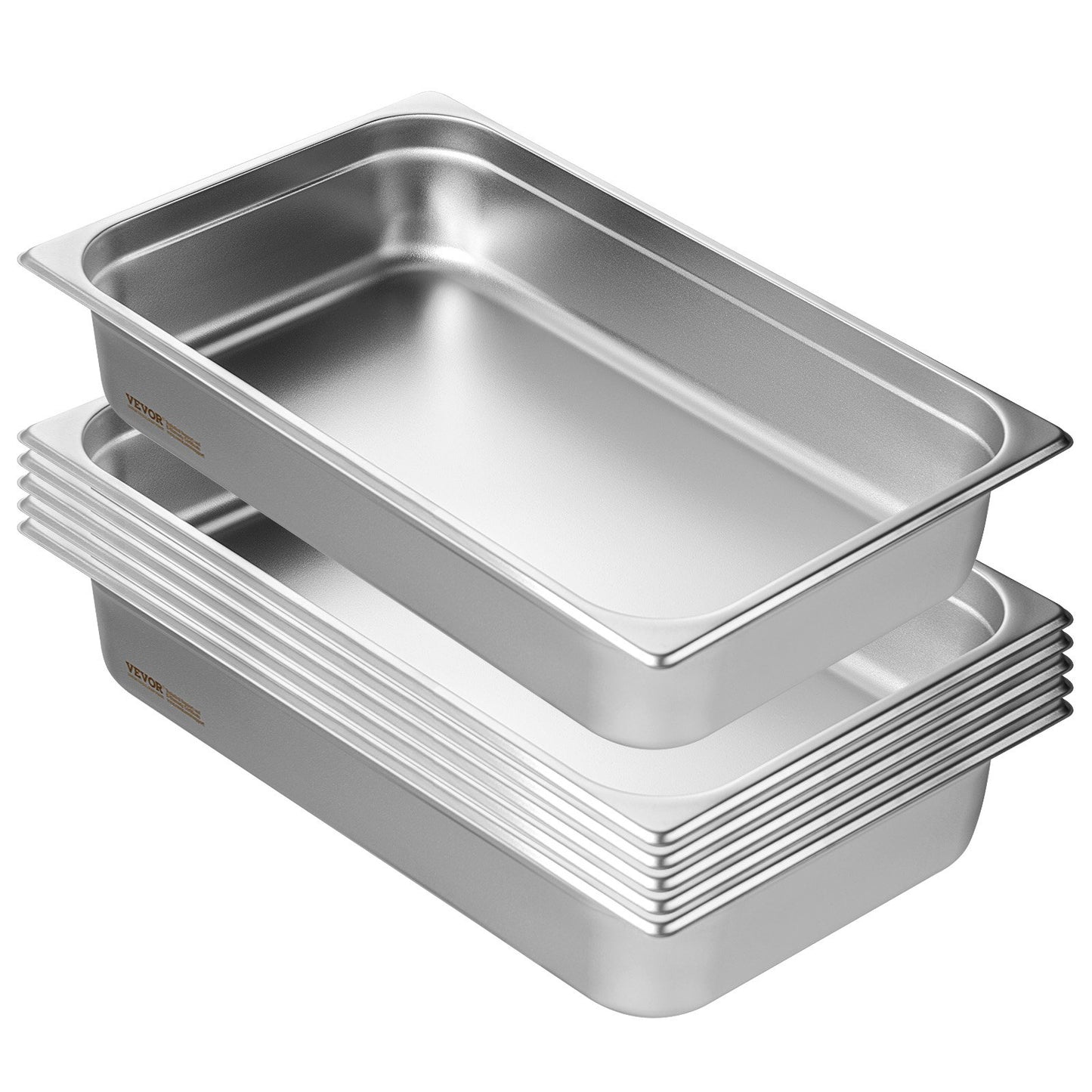 6 Pack Hotel Pans, Full Size Anti-Jam Steam Pan, 0.8mm Thick Stainless Steel Restaurant Steam Table Pan, 4-Inch Deep Commercial Table Pan, Catering Storage Food Pan, for Industrial & Scientific