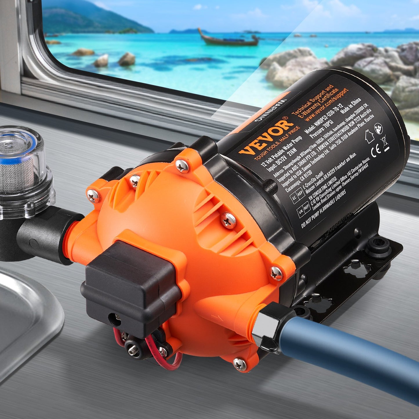 12V Diaphragm Pump, 5 GPM (18.93 L/min), 5-Chamber 12V DC Water Pump with Automatic Pressure Switch 2.7-6.9 bar(40-100 PSI) Adjustable, 12.7mm(1/2") MNPT Port, for Agricultural Irrigation Construction Site Drainage