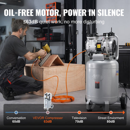 49.2 L Air Compressor 2HP 4 SCFM@90PSI Oil Free Air Compressor 116PSI