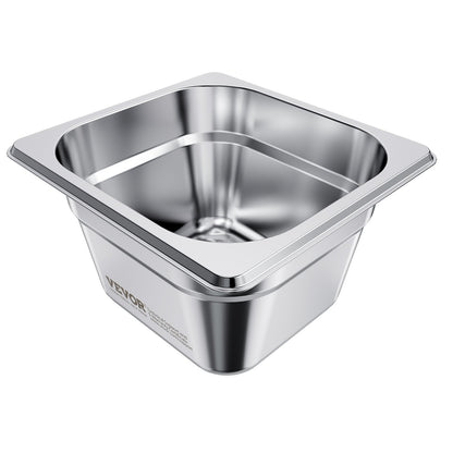 Stainless Steam Hotel Pans, 1/6 Size x 100mm Deep, 1.7L Table Steam Pan, Anti Jam Restaurant Supplies Reusable Rustproof Catering Storage for Home, Party, Restaurant, Hotel, Buffet, 6 Pack