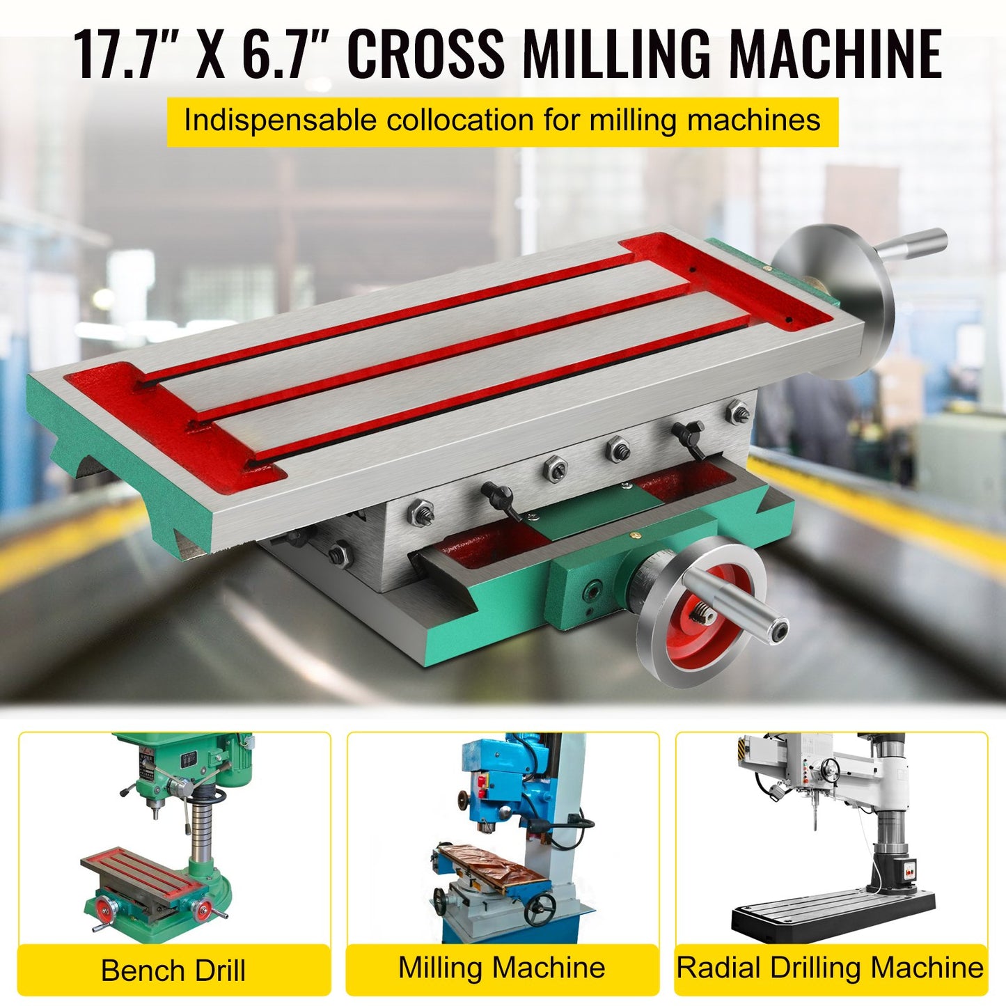 Milling Table 17.7×6.7Inch (450 x 170 mm) Compound Slide Milling Table 30KG Multifunction Worktable Cross Milling Machine Compound 2 Axis 4 Ways for All Drill Stands Bench Drilling Milling Machine