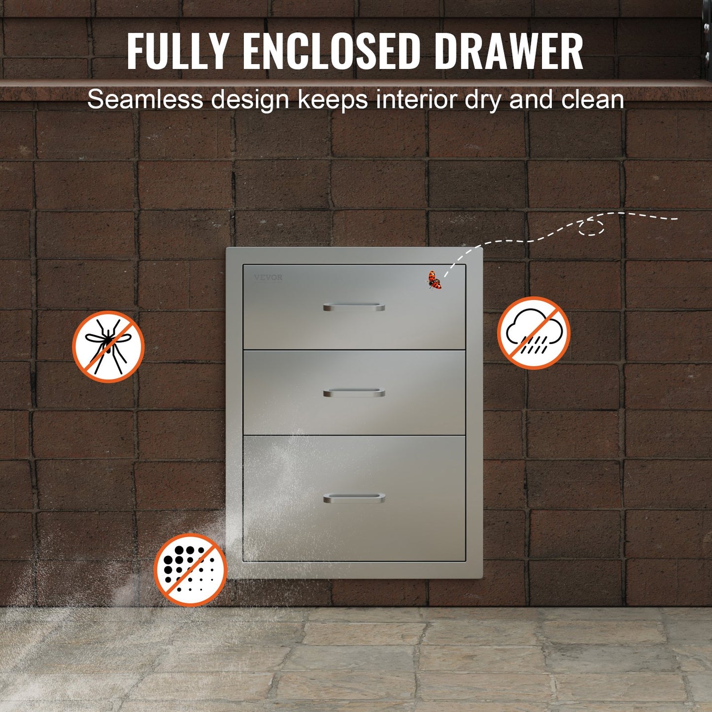 18x23 Inch Outdoor Kitchen Stainless Steel Triple Access BBQ Drawers with Chrome Handle, 18 x23 x 23 Inch