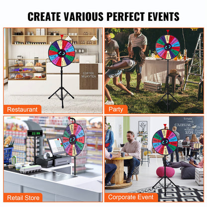 18” Prize Wheel Tripod Floor Stand Color Prize Wheel Fortune Spinner 14 Slots Dry Ease Tradeshow Fortune Spinning Game(18inch)