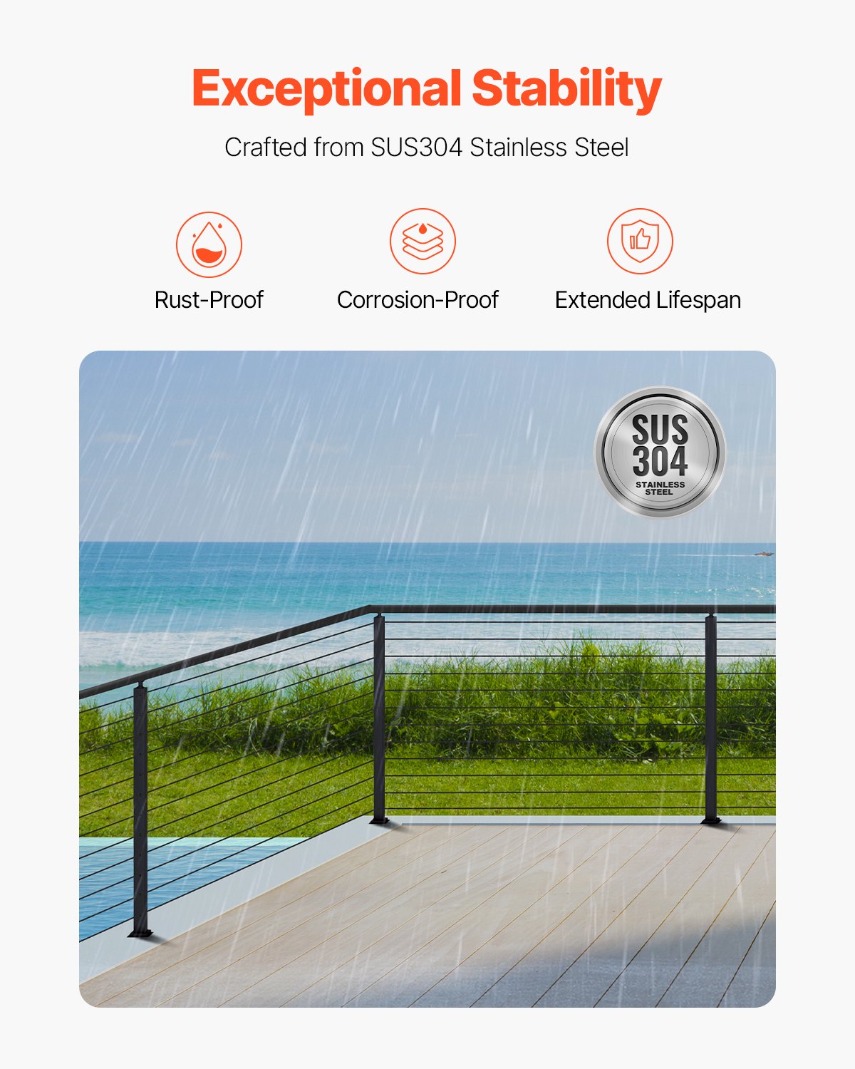 Cable Railing Post, 42x1x2 Inch Corner Railing Post, with L-Shaped Pre-Drilled Holes, Stainless Steel Cable Rail Post with Horizontal and Curved Bracket, 1-Pack, Black, 1JZLGZXHS10607YXO001V0