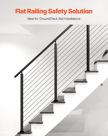 Cable Railing Post, 42x1x2 Inch Stair Railing Post, with Pre-Drilled 30° Angled Holes, Stainless Steel Cable Rail Post with Horizontal and Curved Bracket, 1-Pack, Black, 1JZLGZXHS106VRA3X001V0