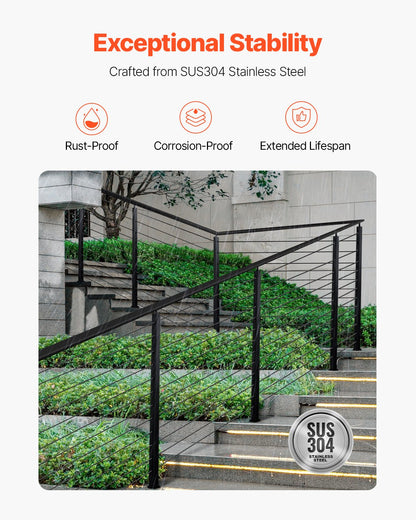 Kabelräckesstolpe, 42x2x2 tum trappräckesstolpe, med förborrade 30° vinklade hål, kabelräckesstolpe i rostfritt stål med horisontellt och böjt fäste, 1-pack, svart, 1JZLGZXHS106W3XAA001V0