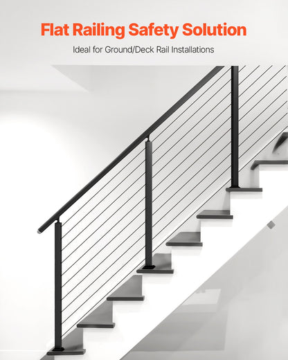 Cable Railing Post, 36x2x2 Inch Stair Railing Post, with Pre-Drilled 30° Angled Holes, Stainless Steel Cable Rail Post with Horizontal and Curved Bracket, 1-Pack, Black, 1JZLGZXHS914YIVIS001V0