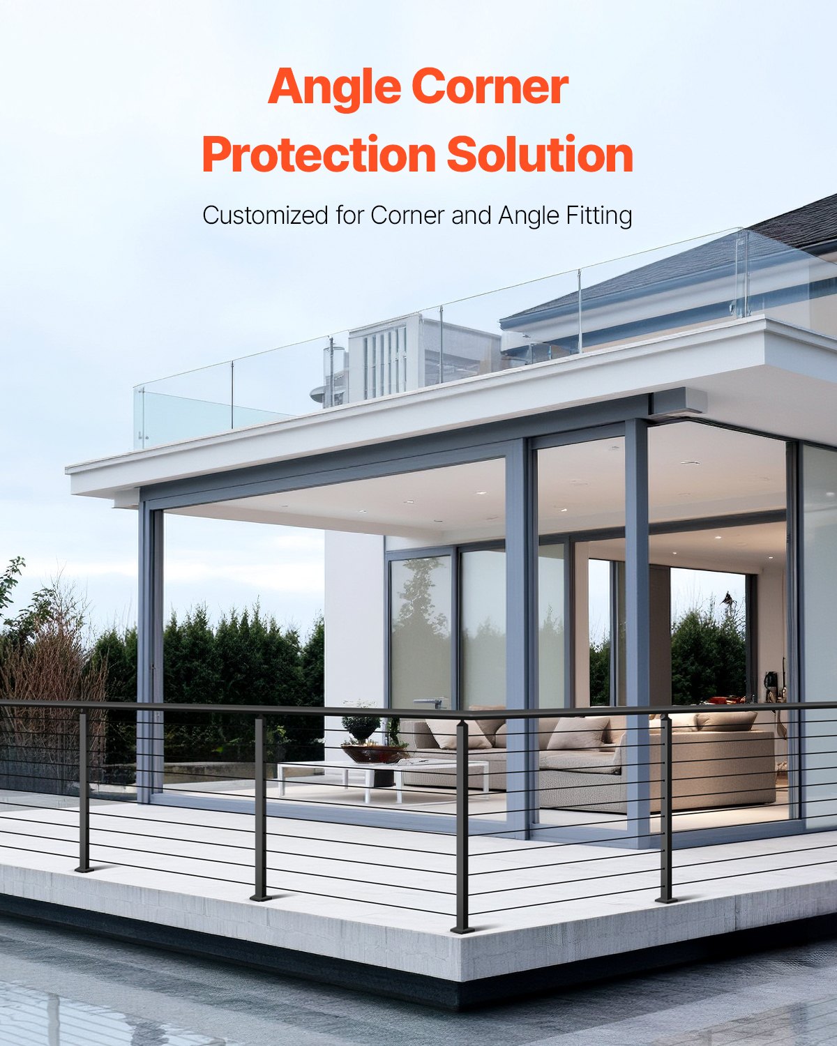 Cable Railing Post, 914.4 x 50.8 x 50.8 mm Corner Railing Post, with L-Shaped Pre-Drilled Holes, Stainless Steel with Horizontal and Curved Bracket, 1-Pack, Black, 1JZLGZXHS914ZPBNY001V0