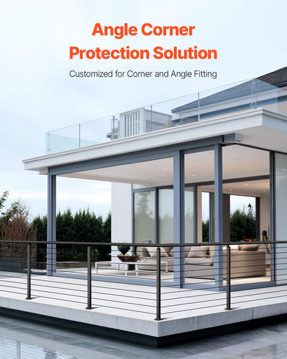 Cable Railing Post, 914.4 x 50.8 x 50.8 mm Corner Railing Post, with L-Shaped Pre-Drilled Holes, Stainless Steel with Horizontal and Curved Bracket, 1-Pack, Black, 1JZLGZXHS914ZPBNY001V0