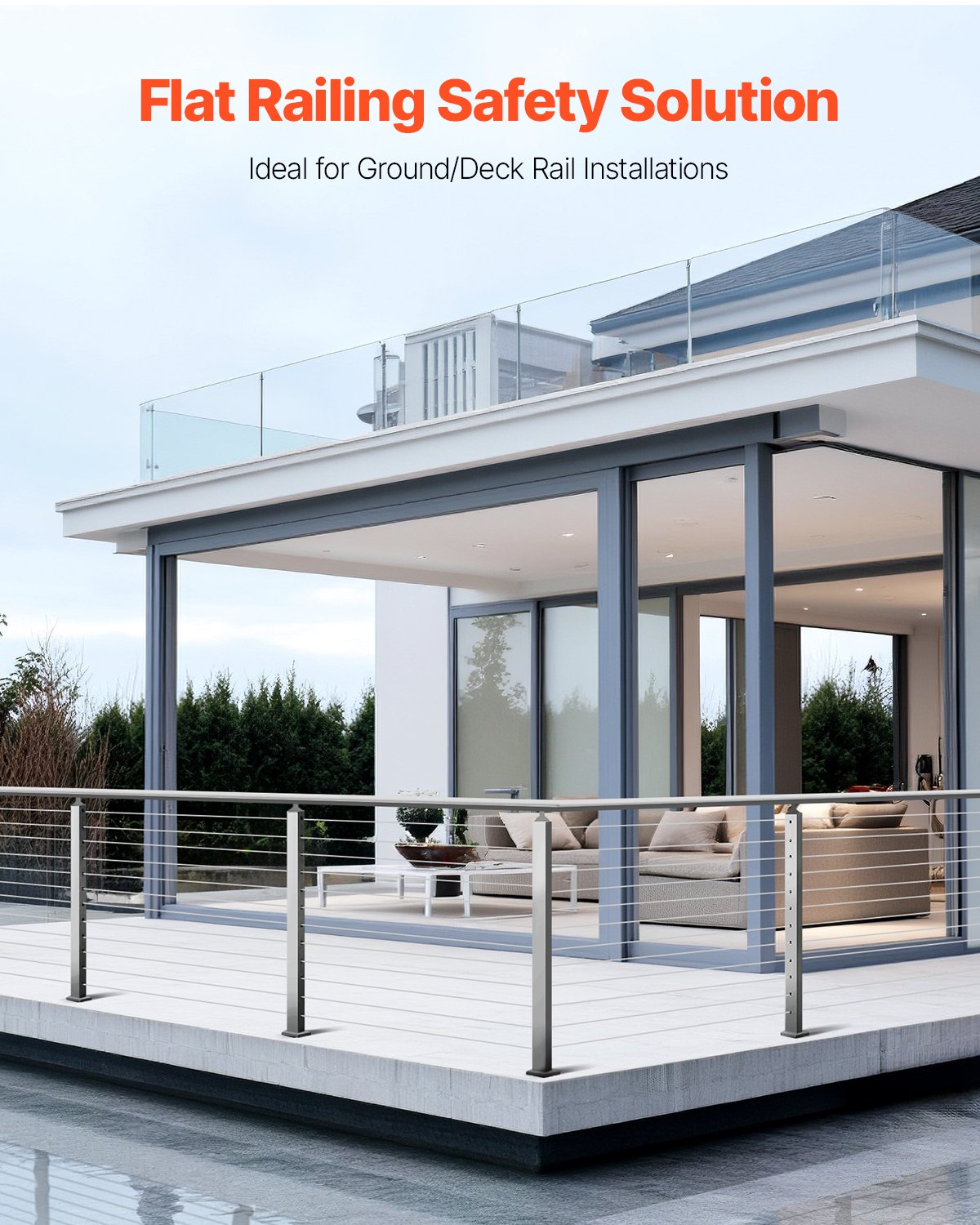 Cable Railing Post, 42x2x2 Inch Level Deck Stair Posts, 1-Pack Stainless Steel Cable Handrail Post, Pre-Drilled Pickets with Mounting Bracket Stair Railing Kit, Silver, 1JZLGZXYS1061EF8W001V0