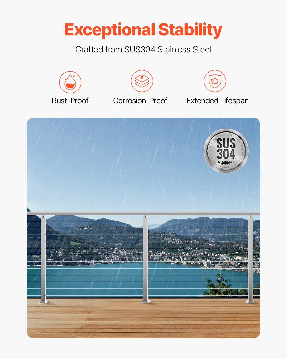 Cable Railing Post, 42x2x2 Inch Level Deck Stair Posts, 1-Pack Stainless Steel Cable Handrail Post, Pre-Drilled Pickets with Mounting Bracket Stair Railing Kit, Silver, 1JZLGZXYS1061EF8W001V0