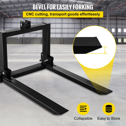 3 Point Hitch Pallet Fork 907.2 kg, Fork Attachment for Category 1 Tractor, 64.8x55.9x104.1 cm, Steel Tractor Heavy Equipment Attachment, for Tractor, Skid Steer Loader