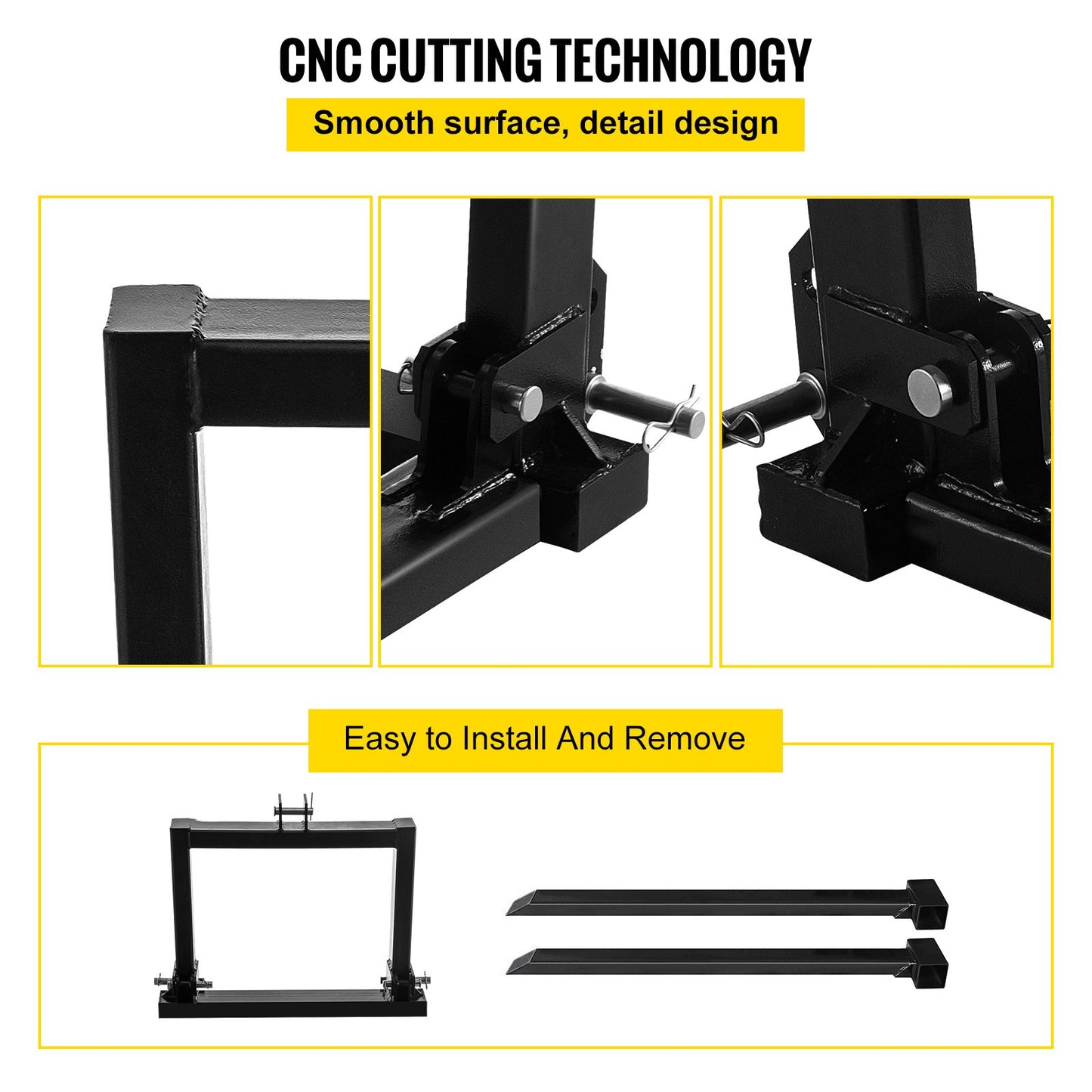 3 Point Hitch Pallet Fork 907.2 kg, Fork Attachment for Category 1 Tractor, 64.8x55.9x104.1 cm, Steel Tractor Heavy Equipment Attachment, for Tractor, Skid Steer Loader