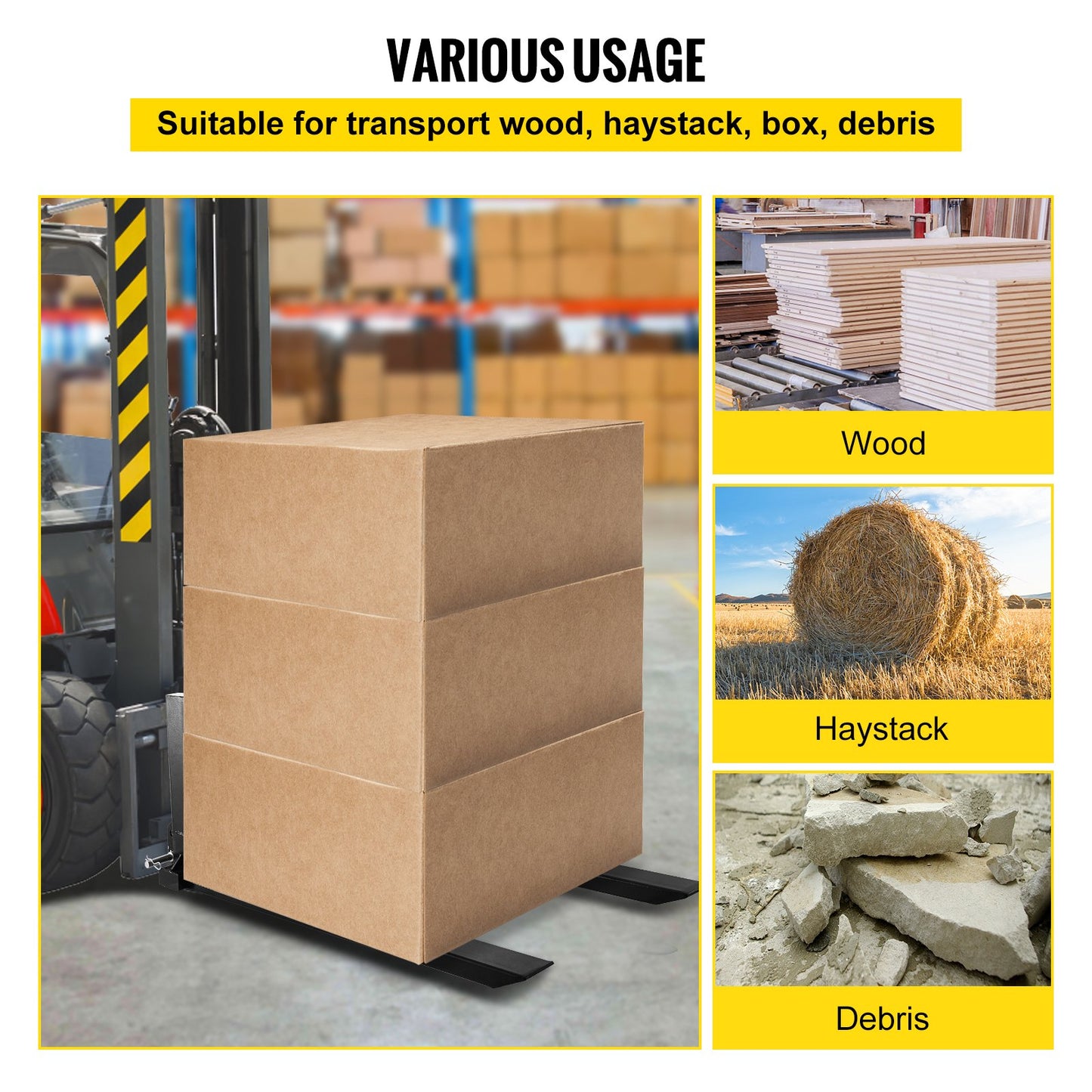 3 Point Hitch Pallet Fork 907.2 kg, Fork Attachment for Category 1 Tractor, 64.8x55.9x104.1 cm, Steel Tractor Heavy Equipment Attachment, for Tractor, Skid Steer Loader