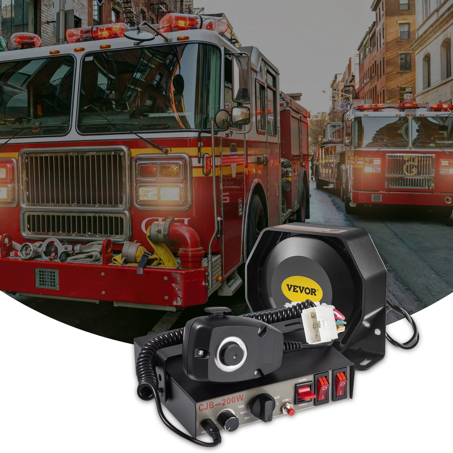 Siren Bundle 8 Tones Emergency Warning Siren, 200W, with PA Speaker MIC System Vehicle Siren Box Fit for Police, Ambulance, Fire Fighting and Engineer Vehicles