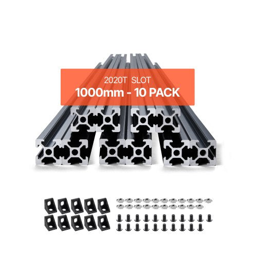 10PCS 39.4in (1000mm) T Slot 2020 Aluminum Extrusion Profile, European Standard Anodized Linear Rail, High-Strength Extruded Aluminum Rail for 3D Printer, CNC Machine DIY, Laser Engraving, Black