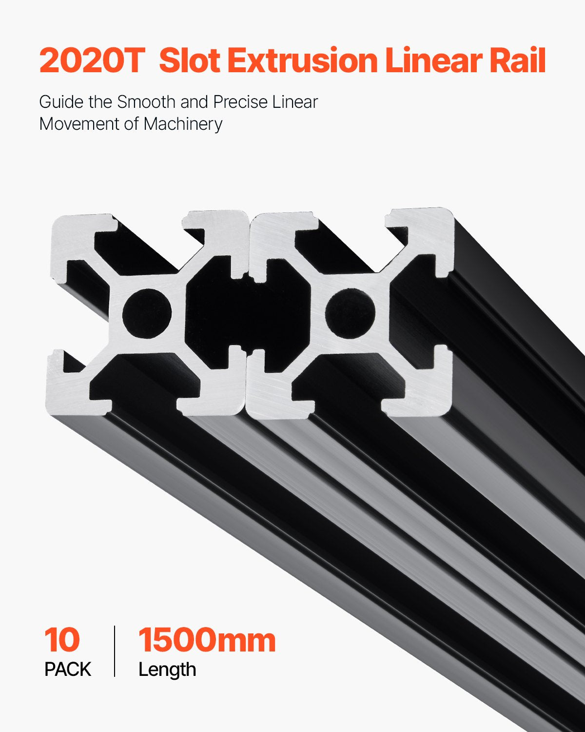 10PCS 59 in (1500 mm) T Slot 2020 Aluminum Extrusion Profile, European Standard Anodized Linear Rail, High-Strength Extruded Aluminum Rail for 3D Printer, CNC Machine DIY, Laser Engraving, Black