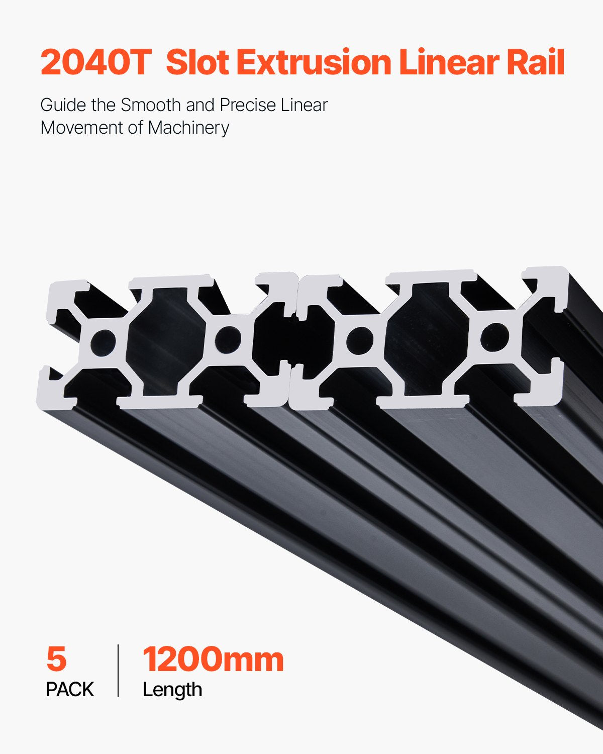 5PCS 47.2 in (1200mm) T Slot 2040 Aluminum Extrusion Profile, European Standard Anodized Linear Rail, High-Strength Extruded Aluminum Rail for 3D Printer, CNC Machine DIY, Laser Engraving, Black