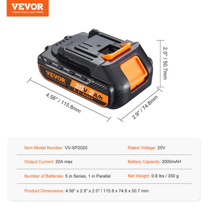 20V 2.0Ah Lithium-Ion Battery - High-Capacity Replacement Battery Pack for Power Tools Batteries, Compatible with 20V Cordless Power Tools
