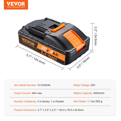20V 4.0Ah Lithium-Ion Battery - High-Capacity Replacement Battery Pack for Power Tools Batteries, Compatible with 20V Cordless Power Tools