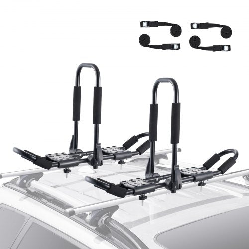 Kayak Roof Rack 1 Pair J-Bar, Soft Roof Rack, Top Mount Tie Down, Carrier for kayak, Surf Board, Canoe, SUP, Ski Board, Mount on Car, SUV, Truck, 2 Kayaks