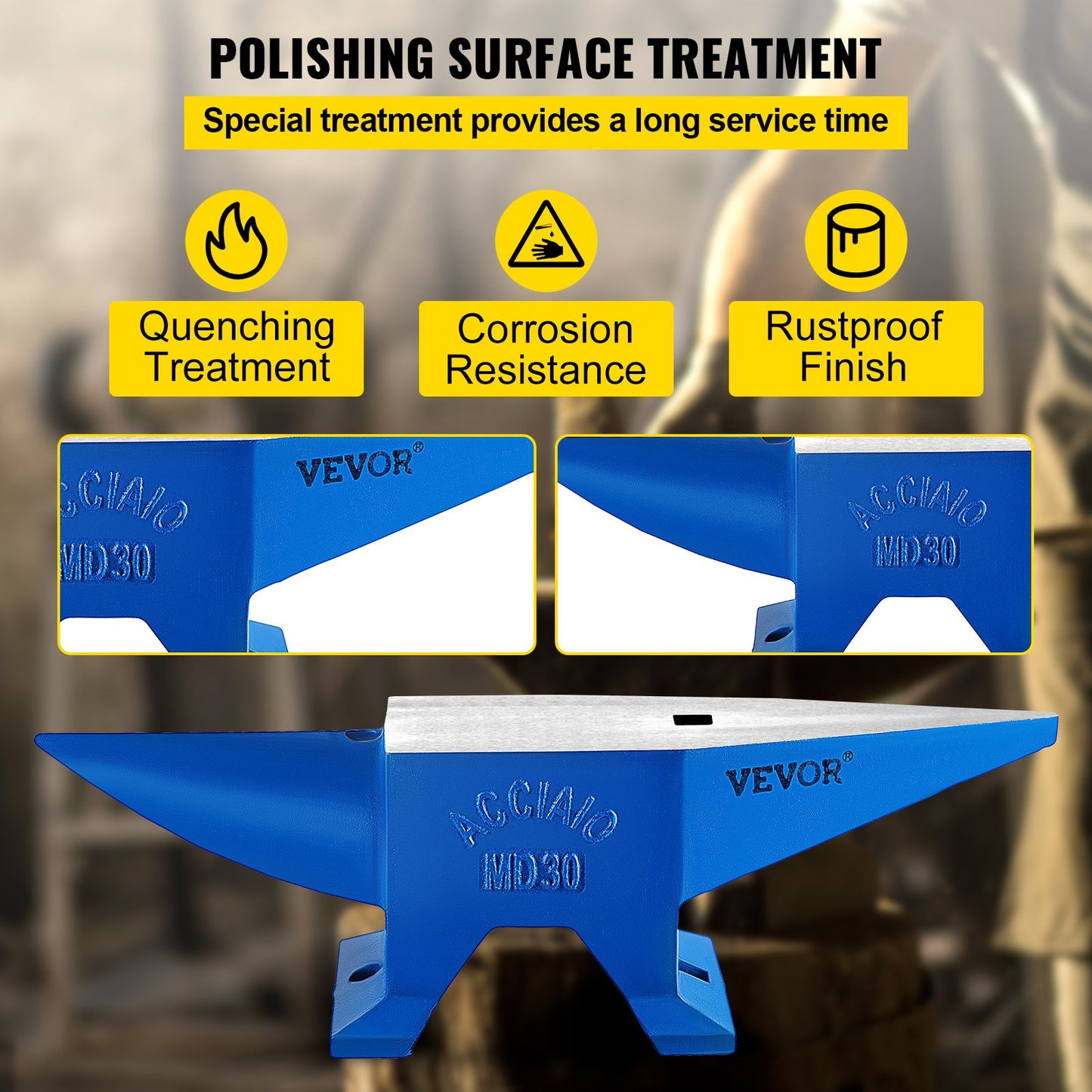 Mophorn Horn Anvil, Steel Anvil Blacksmith Weight 30KG/66.1LBS, Blacksmith Anvil Steel Anvil Round Horn Metal Work Steel Anvil Blacksmith Hardy Hole