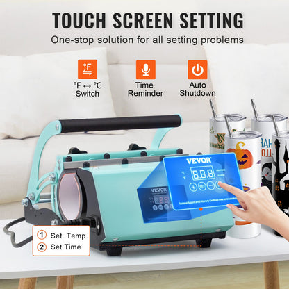 Värmepressmaskin för tumlare och sublimeringstumlare, tumlarpressset med 8 st. 20 oz tomma tumlare, muggpress/kopppress för 11-30 oz tumlare/mugg, med värmeöverföringspapper, handskar, tejp