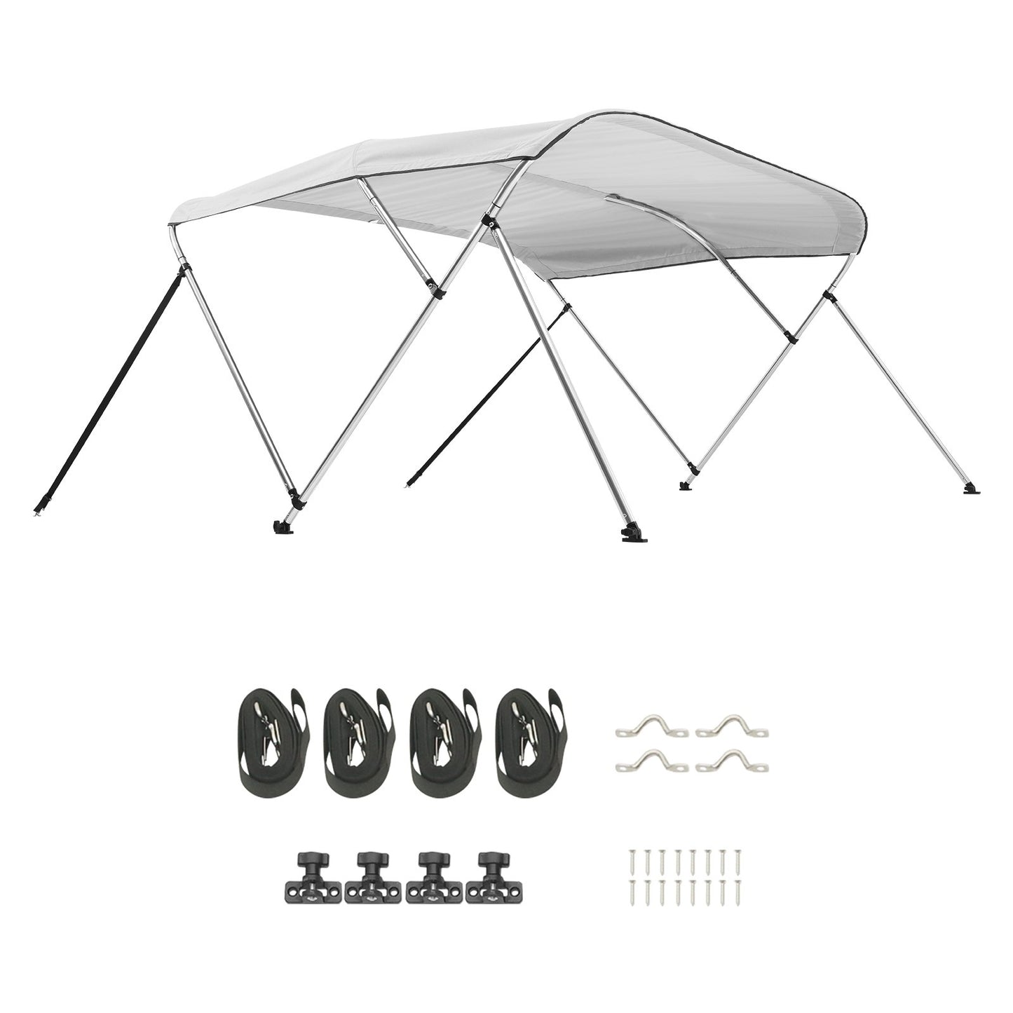 3 Bow Boat Bimini Tops, 600D Polyester Canopy with Aluminum Alloy Frame, Waterproof & Sun Shade Boat Awning Canopy with Storage Bag, 2 Support Poles, 4 Straps, 6'Lx(54"-60")Wx46"H, Light Grey