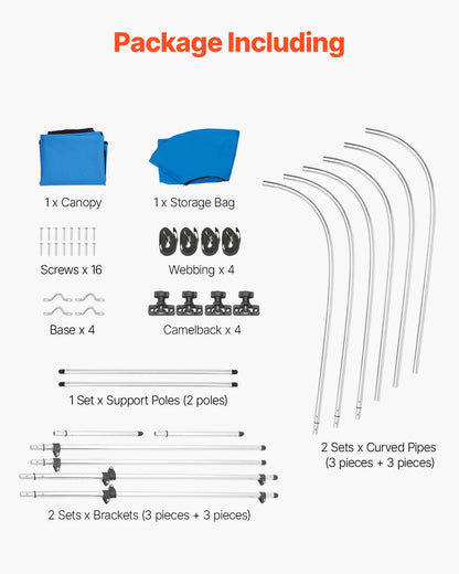 3 Bow Boat Bimini Top, 600D Polyester Canopy with Aluminum Alloy Frame, Waterproof & Sun Shade Boat Awning Canopy with Storage Bag, 2 Support Poles, 4 Straps, 72"Lx(73"-78")Wx46"H, Pacific Blue