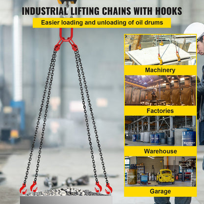 10ft Lifting Chain Sling, 5/16 inch Hanging Lift Chain, 11000lbs Capacity G80 Alloy Steel Engine Chain Hoist Lifts Heavyy Duty 5 Ton with 4 Leg Grab Hooks and Adjuster