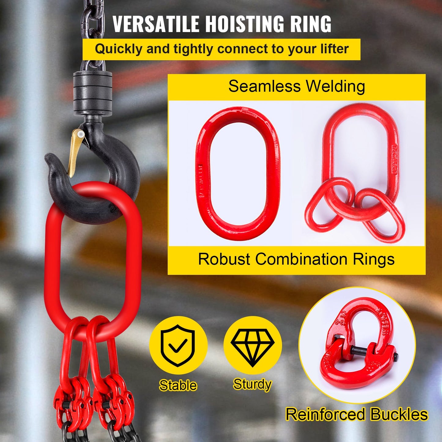 10ft Lifting Chain Sling, 5/16 inch Hanging Lift Chain, 11000lbs Capacity G80 Alloy Steel Engine Chain Hoist Lifts Heavyy Duty 5 Ton with 4 Leg Grab Hooks and Adjuster