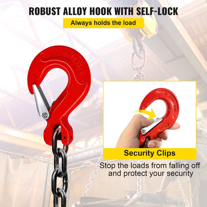 10ft Lifting Chain Sling, 5/16 inch Hanging Lift Chain, 11000lbs Capacity G80 Alloy Steel Engine Chain Hoist Lifts Heavyy Duty 5 Ton with 4 Leg Grab Hooks and Adjuster